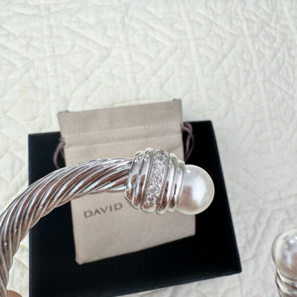 David Yurman Cable Classics Pearls and Diamonds 7mm Cable Cuff Bracelet - Picture 4 of 6